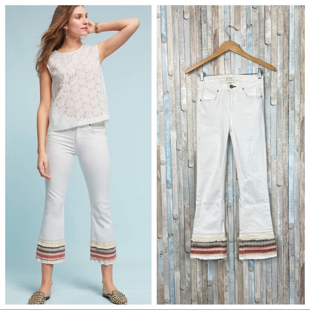 Anthropologie 26 McGuire White Ambrosio Mid-Rise Embroidered Cropped Boot Jeans
